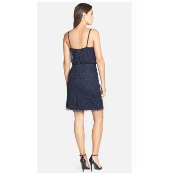 Adrianna Papell Navy Sequin Beaded Spaghetti Strap Mini Dress Size 2 - Picture 2 of 13
